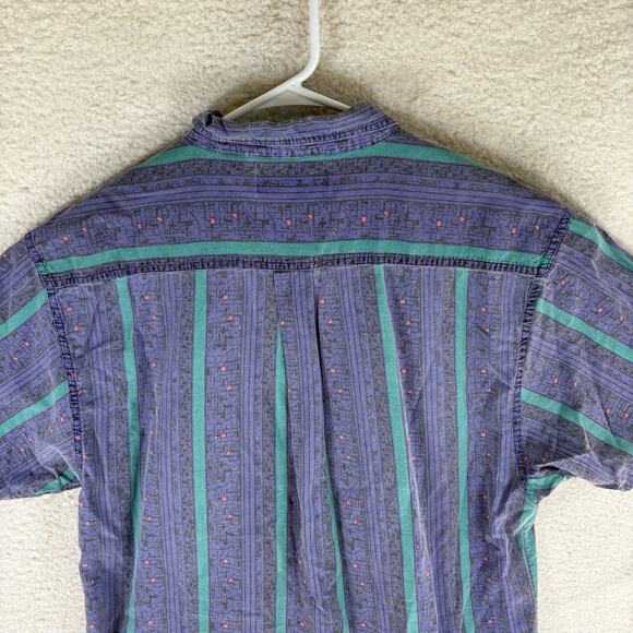 Vintage Todays News Shirt Mens Large Purple Beach Club Tribal Print 80s Retro - Picture 12 of 14